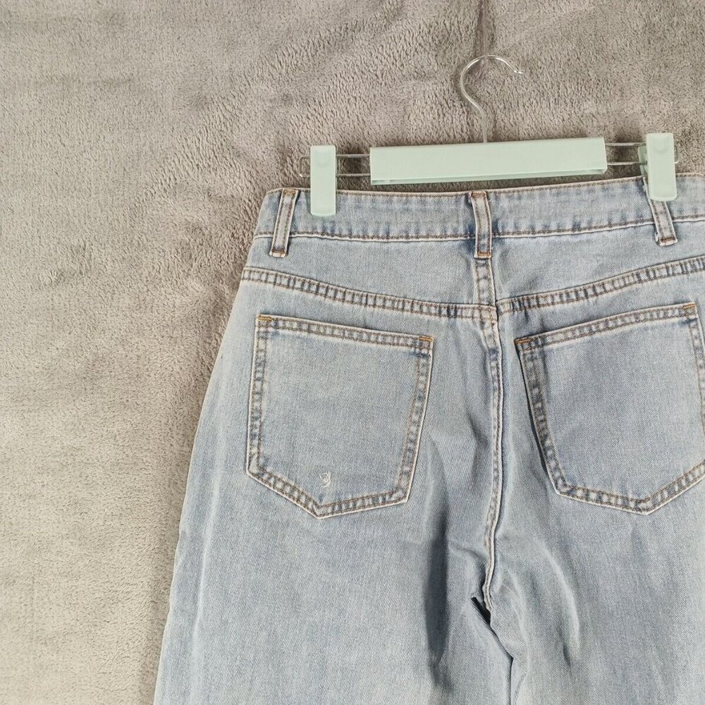 NWT SHEIN Wide Leg Hi-Rise Distressed Jeans Waist 26" Stone Wash Cotton Twill - Picture 10 of 12